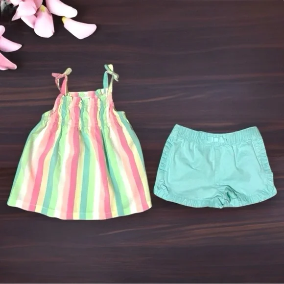 👚2/$10👗3/$12 Carter’s Pastel Rainbow Stripe Tank Top 2T & Ruffle Shorts 24M - Picture 2 of 7